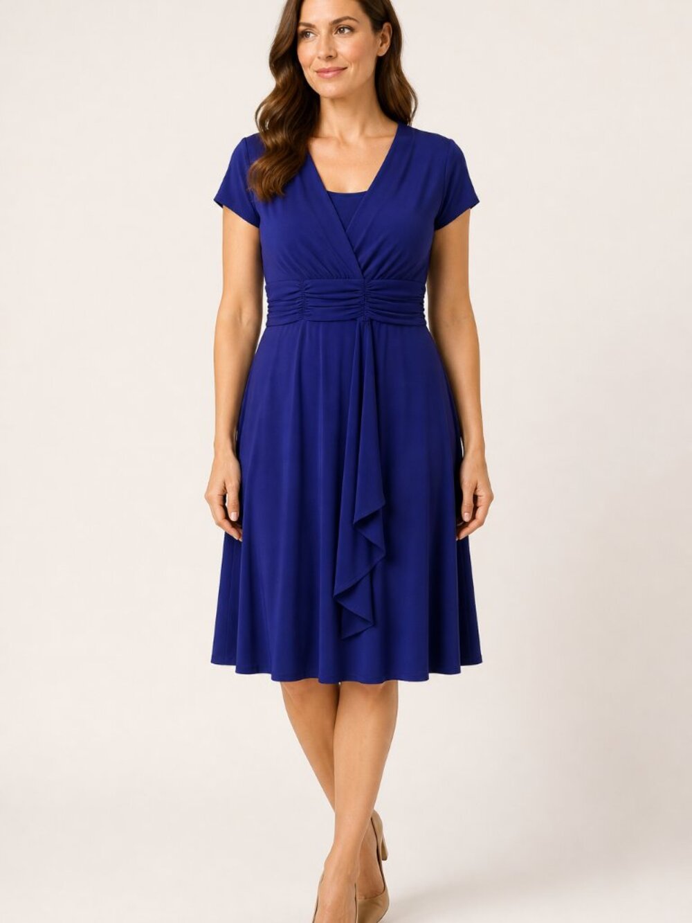R&M Richards Purple Ruched Faux-Wrap Midi Dress Size 10